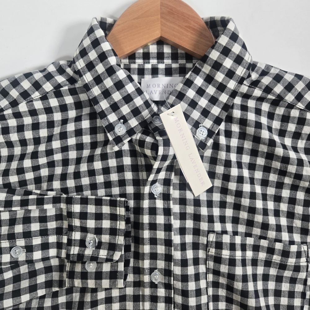 Morning Lavender Jordyn Gingham Shirt Mens Small Black White Button Down